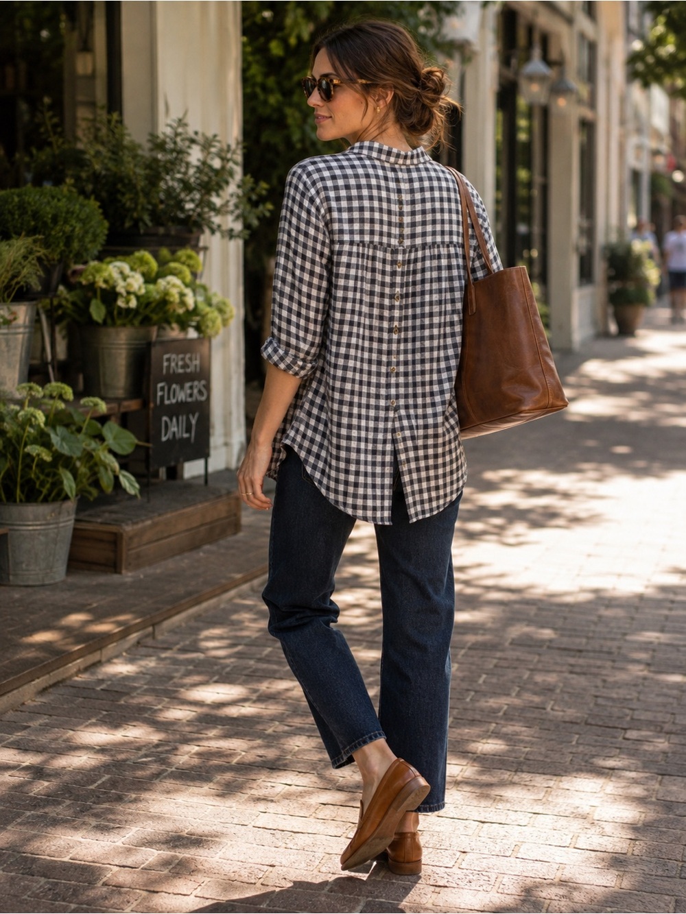 by Anthropologie Isadora Button-Back Plaid Gingham Blouse